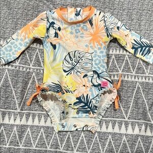 Ruffle Butts Orange and Yellow Rashguard Swimwear